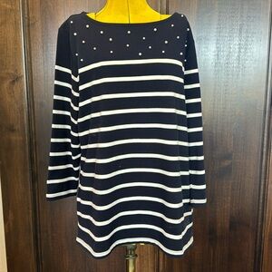 Talbots Navy Blue and white striped T-shirt